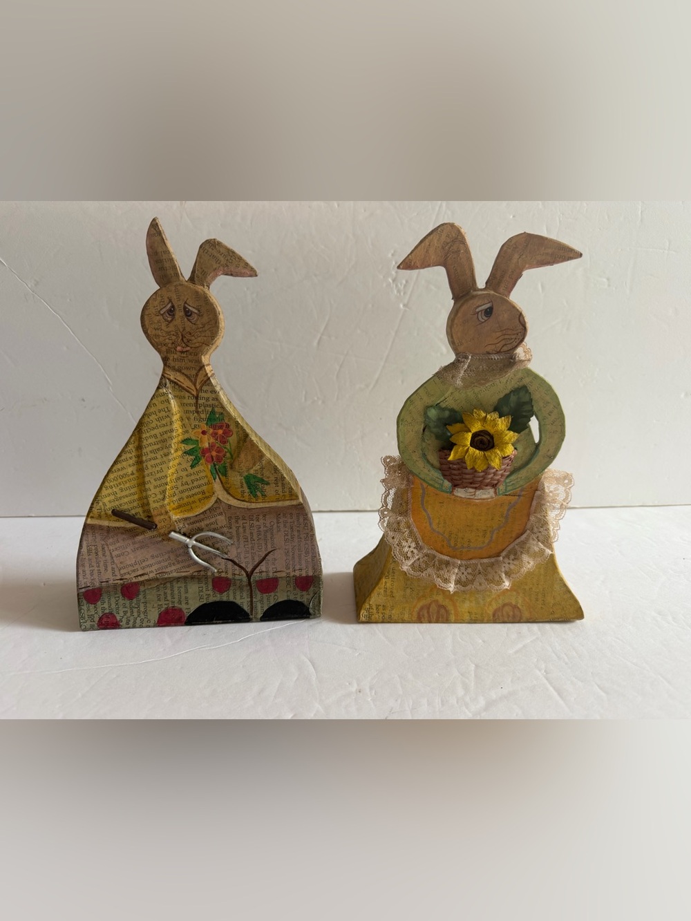department 56 vintage style primitive bunny shelf sitters Paper Mache??